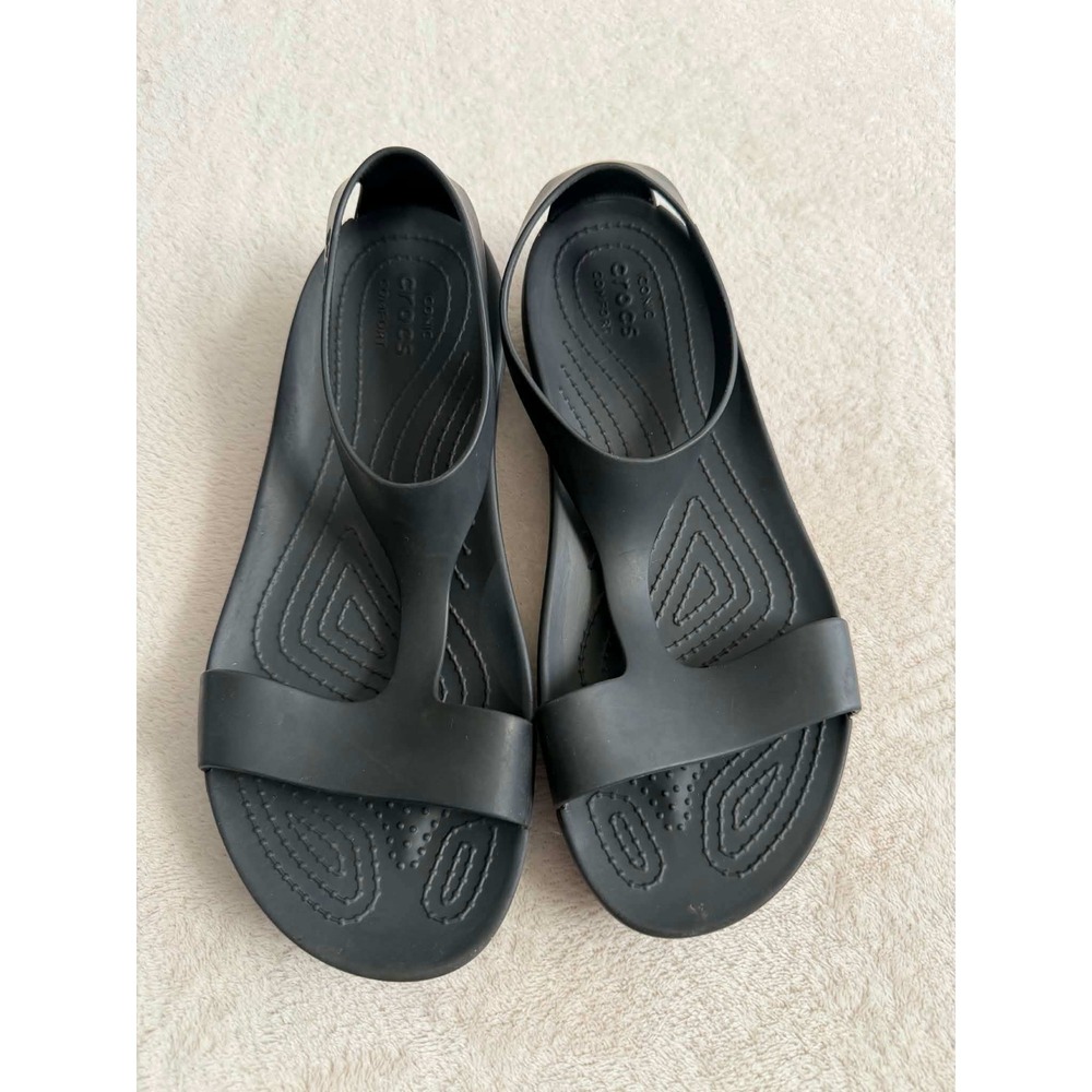 Crocs Womens 9 Black Serena Sandal T-Strap Slingback Comfort Lightweight 205468